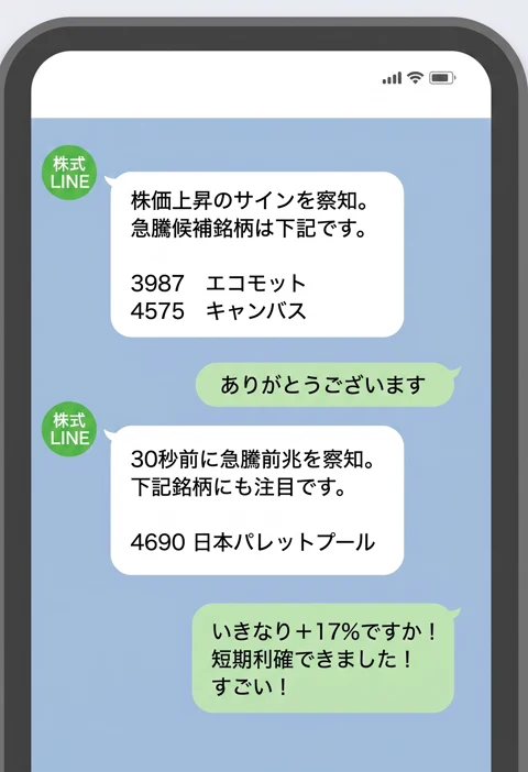LINEに急騰候補銘柄が届く画面